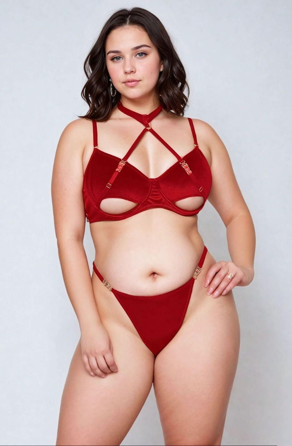 Red Velvet Hollow Cut Out Bra Set