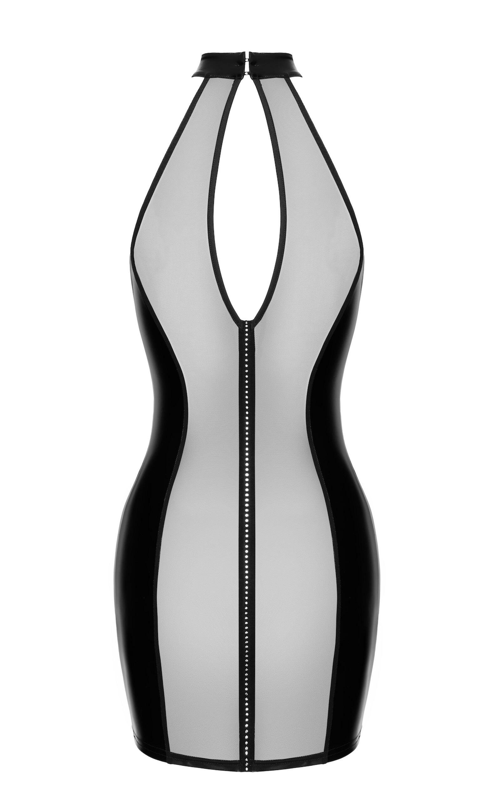 Mesh & Wet Look Mini Dress behind