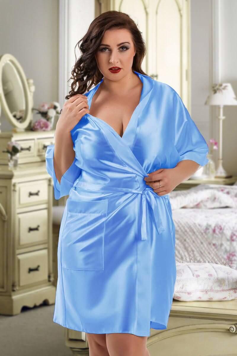 Light Blue Short Sleeve Satin Dressing Gown