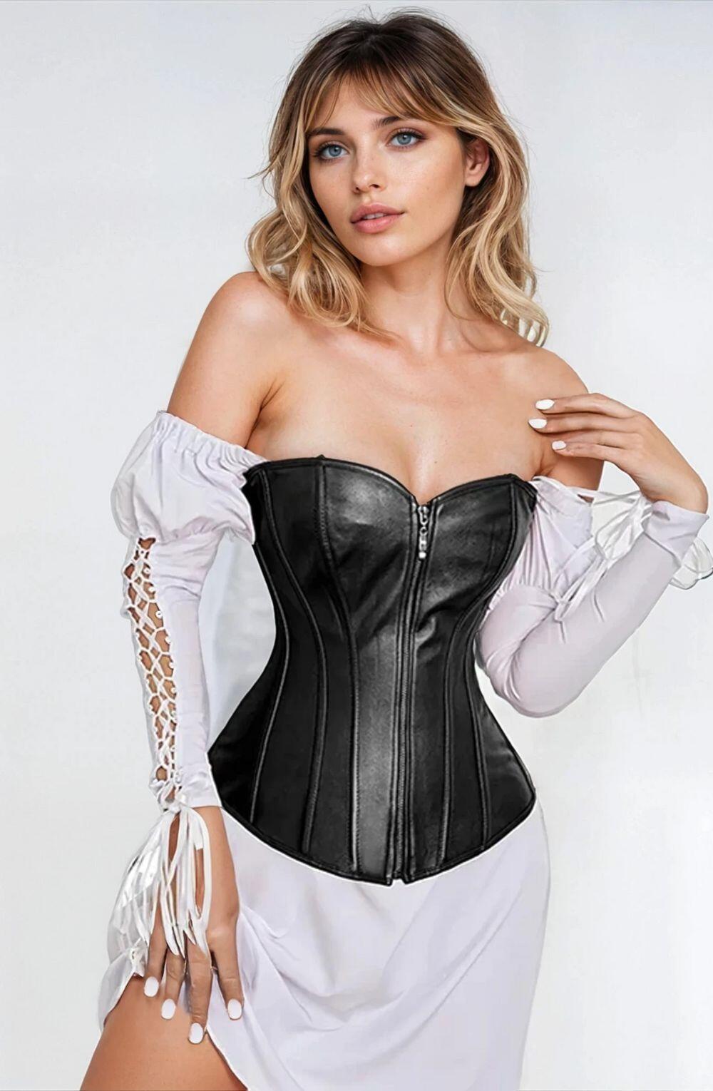 Wet Look Black PU Leather Corset