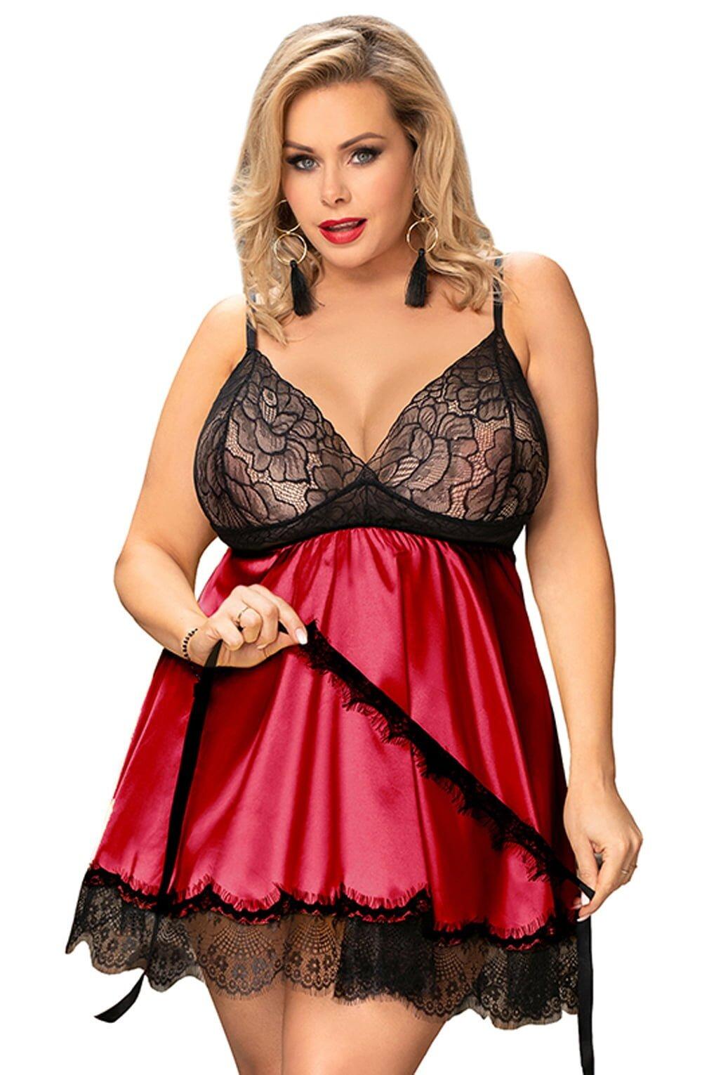 Red satin Babydoll & Blindfold