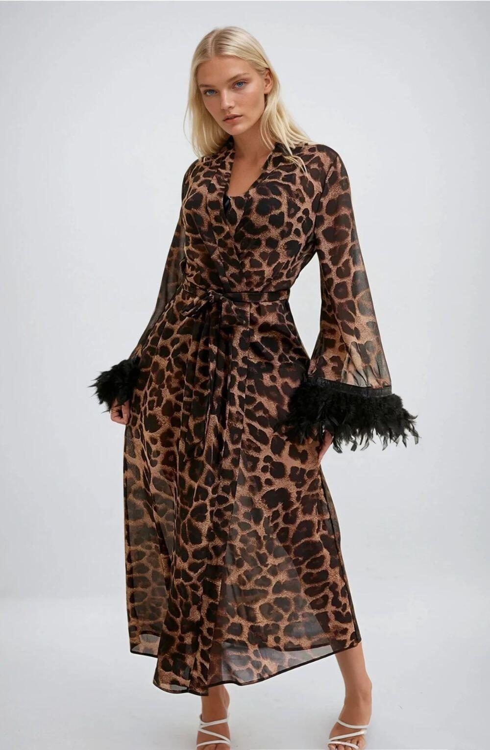 Leopard Print Long Robe closed