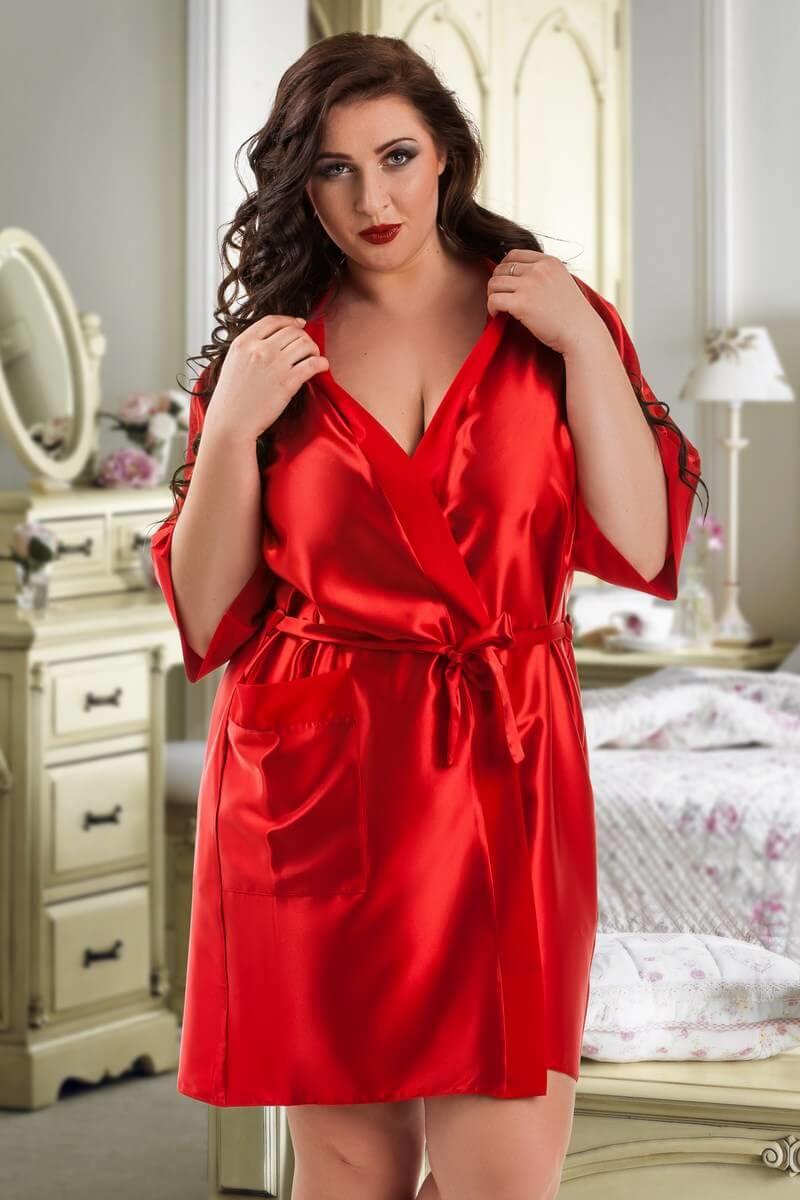 Red Short Sleeve Satin Dressing Gown