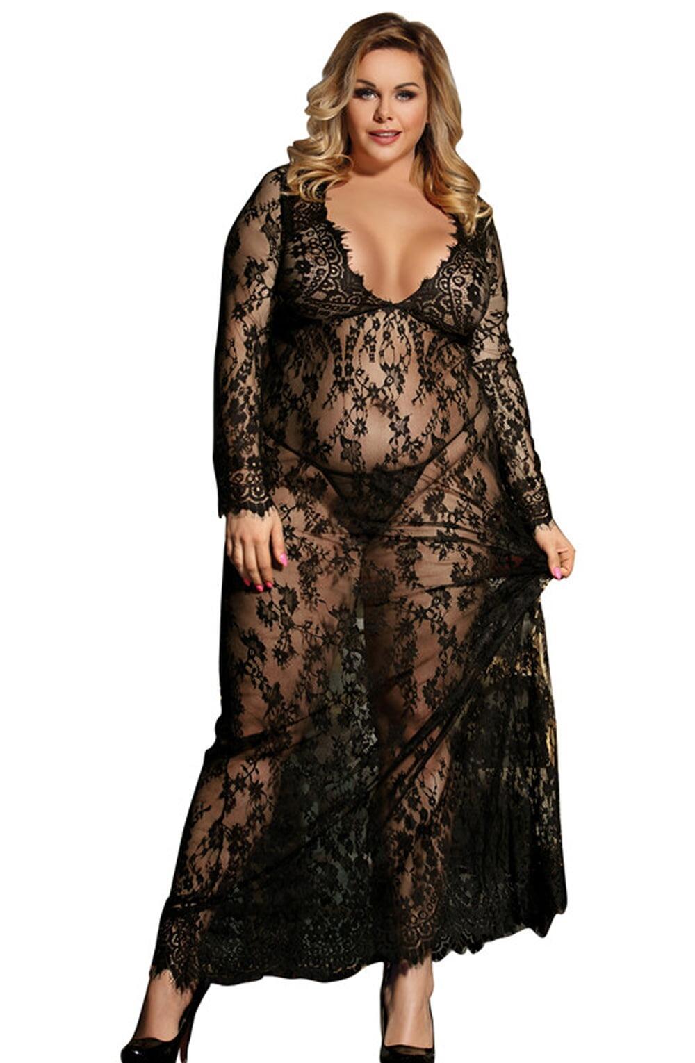 Black Lace Long Gown Set
