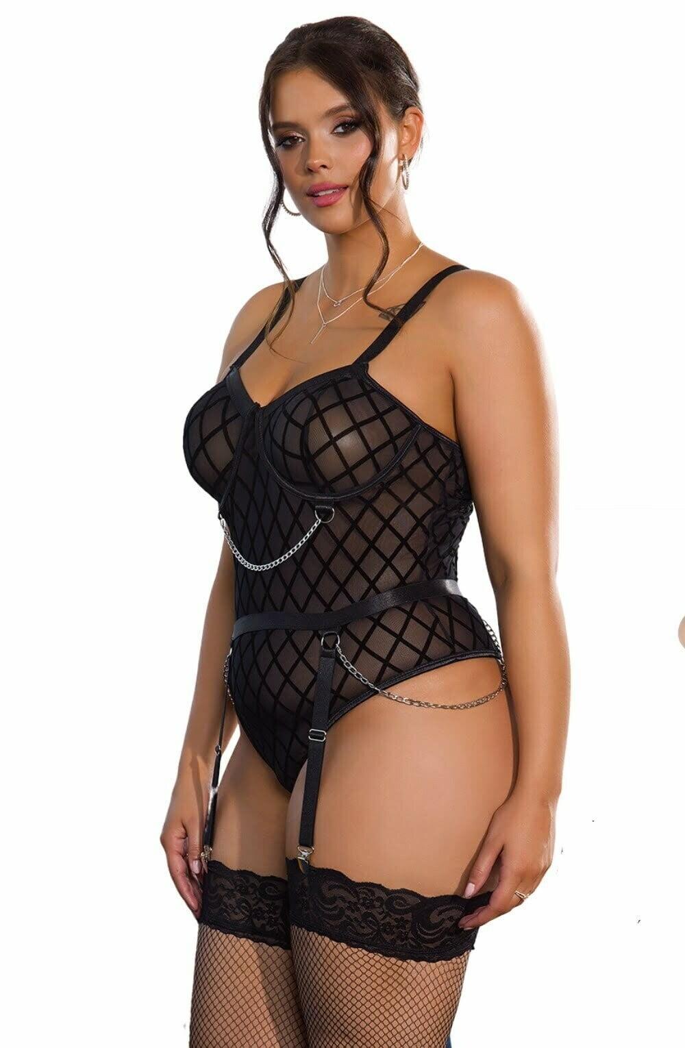 Sheer Mesh Bodysuit with chains