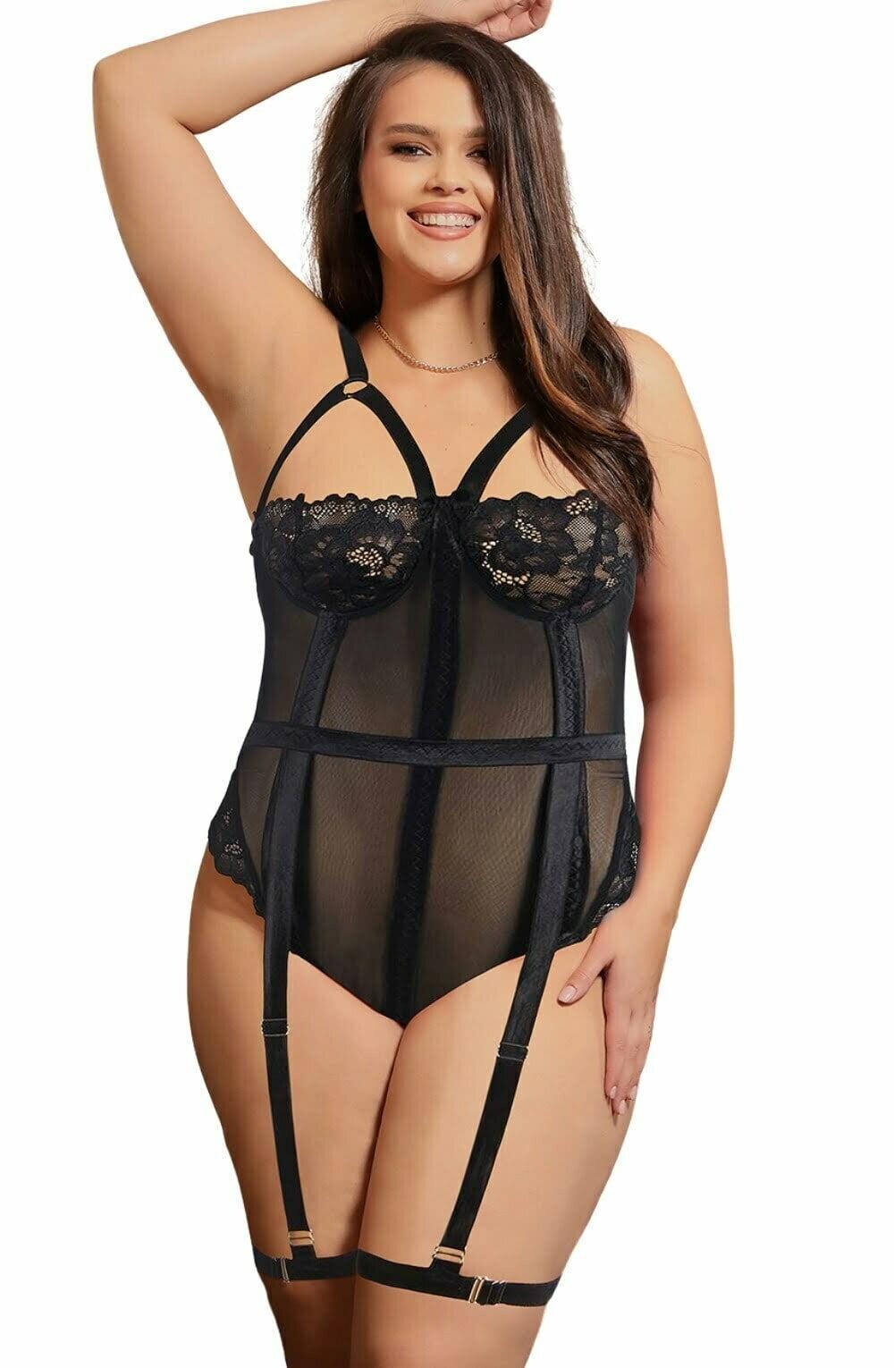Mesh & Lace Black Bodysuit front