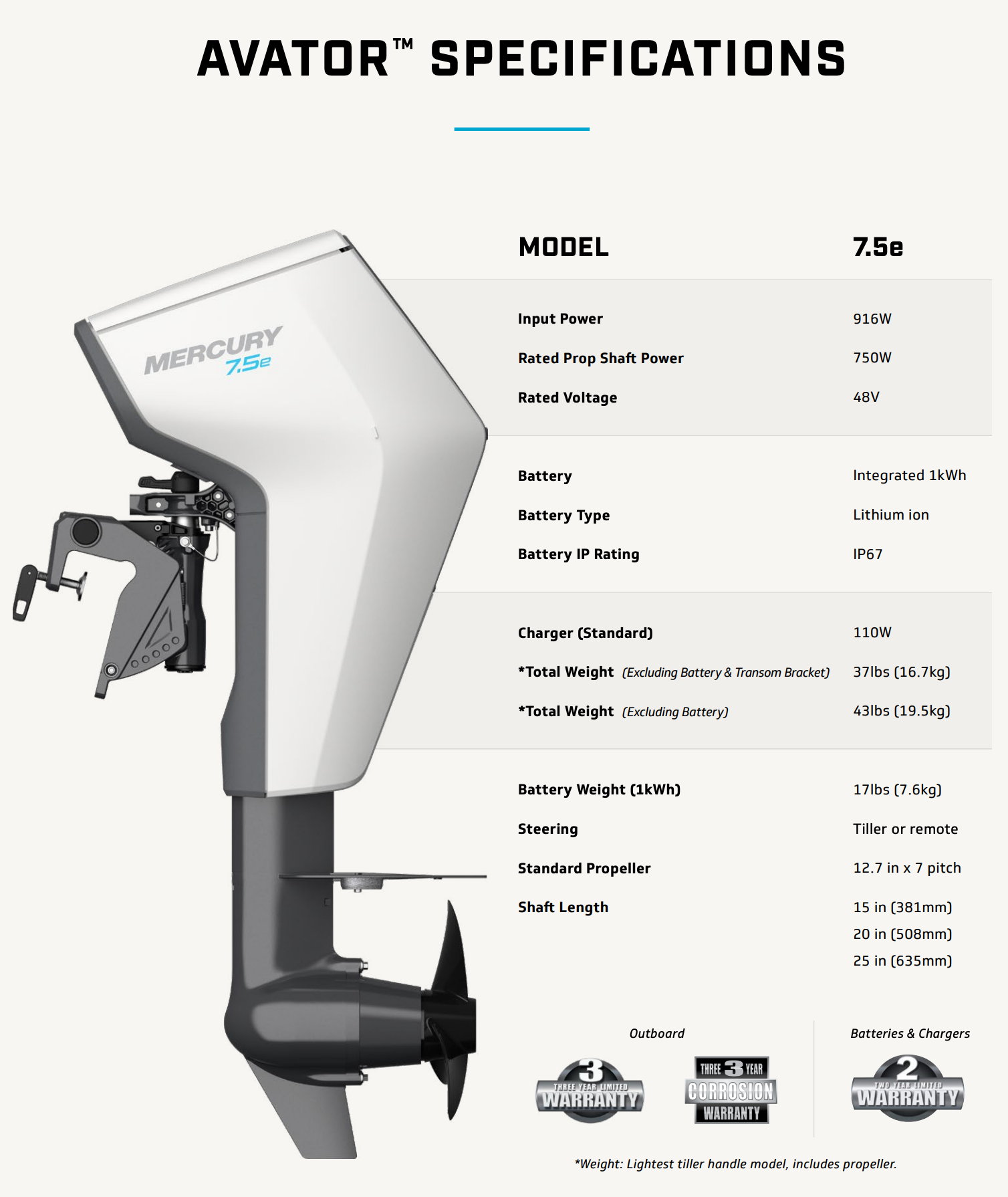 Buy Mercury Avator 7.5e Electric Outboard Motor | UK Stock | Free Delivery