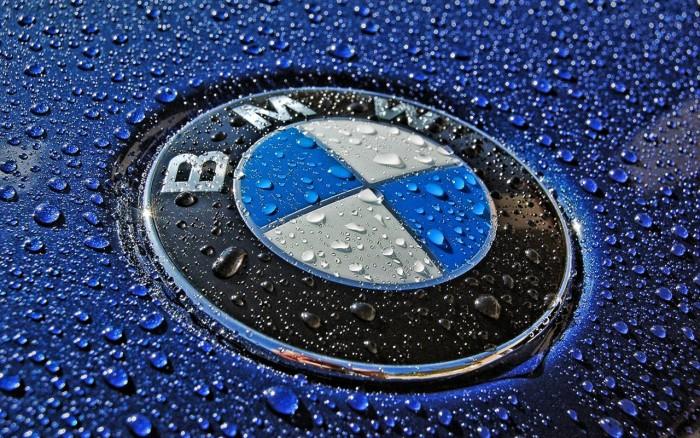 BMW badge in rain