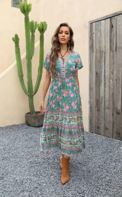 green emerald velvet dress Jessa Floral Maxi Dress - Apple Jade + Dark Olive Apple Jade