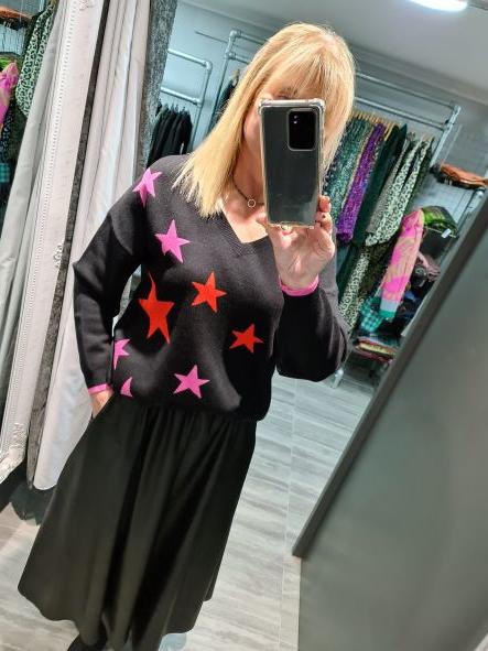 Grey jumper with pink stars hotsell