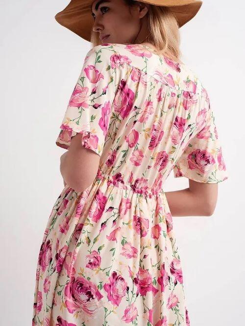 Pink Flower Printed Maxi Dress