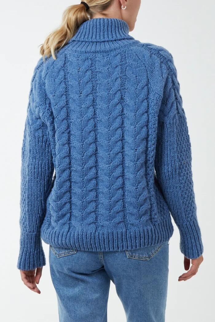 Blue cable knit jumper