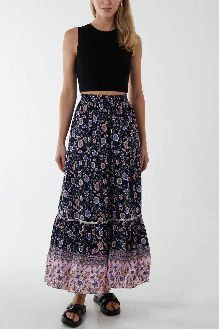 Paisley tiered maxi skirt