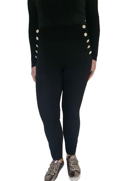 16294 Black Leg Button Detail Trousers main image 1