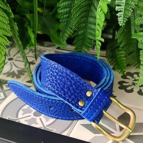 Cobalt leather belt