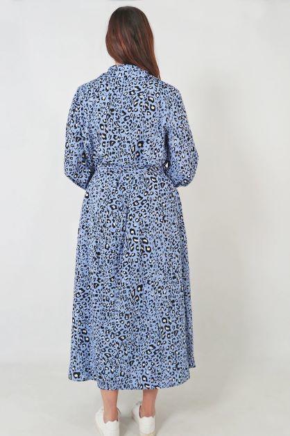 blue leopard print dress Blue Leopard Print Midi Dress with Long Sleeves – KaraChic
