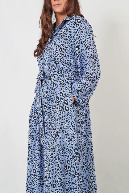 blue light dress Remmie Blue Leopard Print Mini Dress