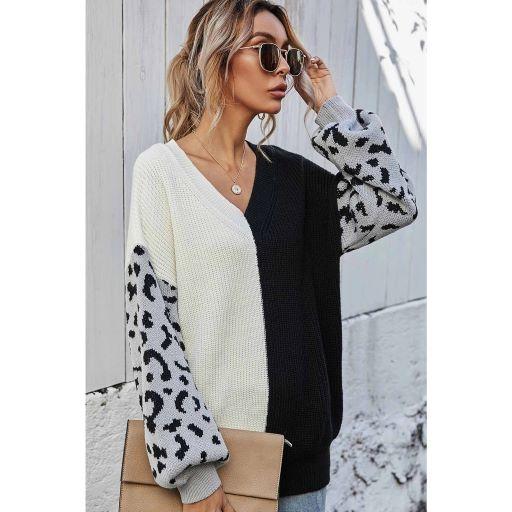 Leopard print sleeve jumper