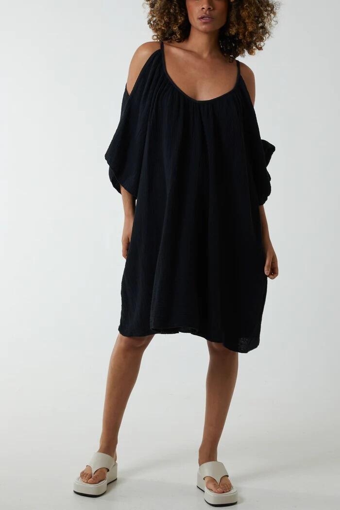 Black cold shoulder dress