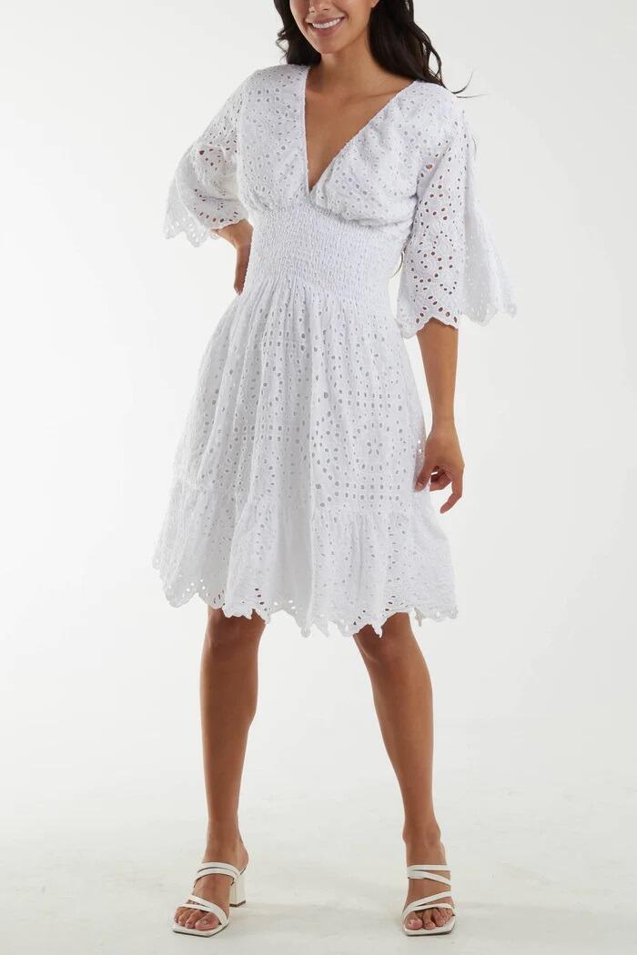 White broderie mini dress