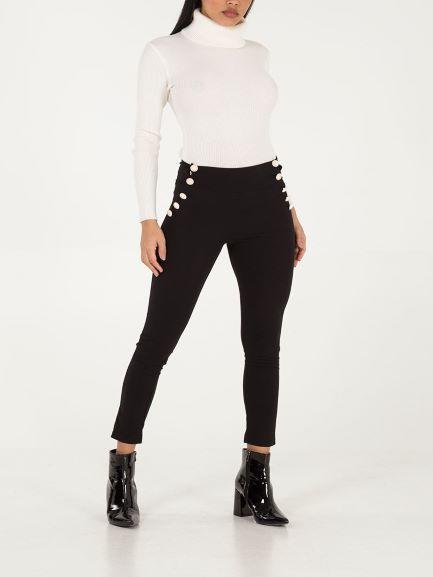 16294 Black Leg Button Detail Trousers main image 0