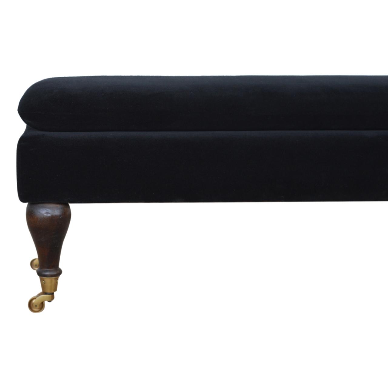 Black Velvet Storage Bench With Castor Legs