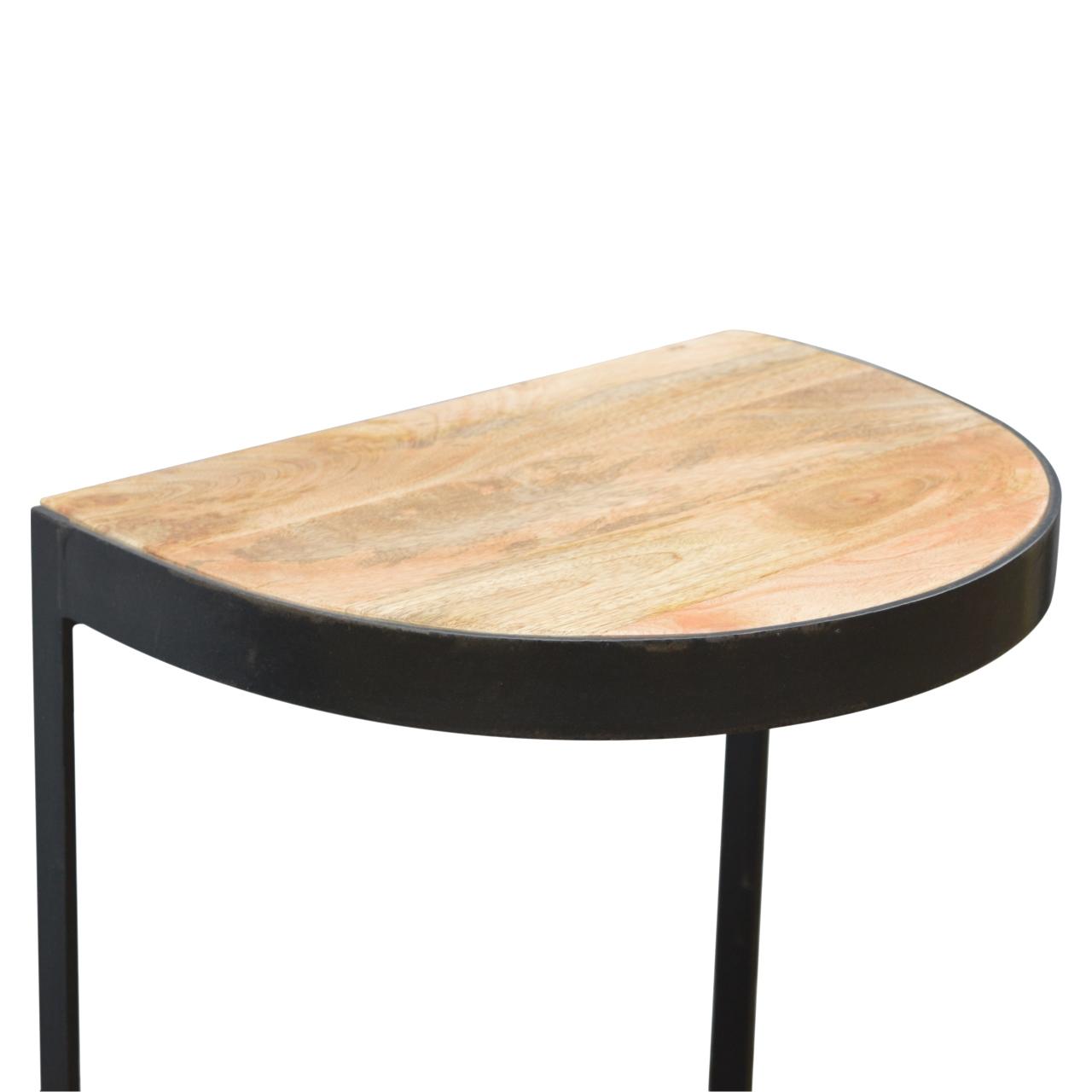 Industrial End Table with Wooden Top