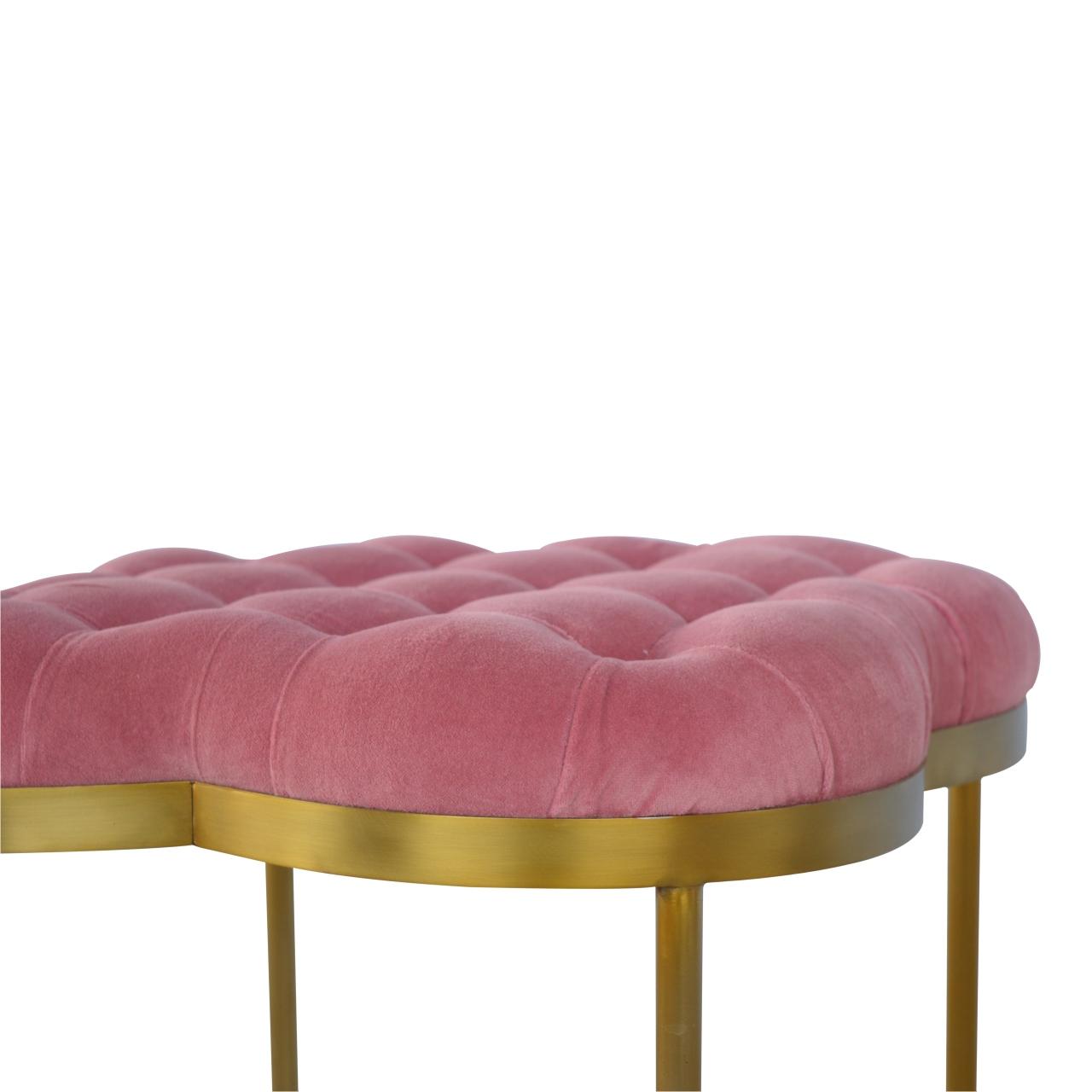 Pink Velvet Deep Button Footstool With Golden Base