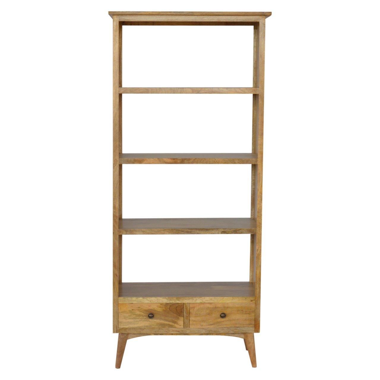 Solid Wood Bookcase with 2 Drawers & 4 Shelves