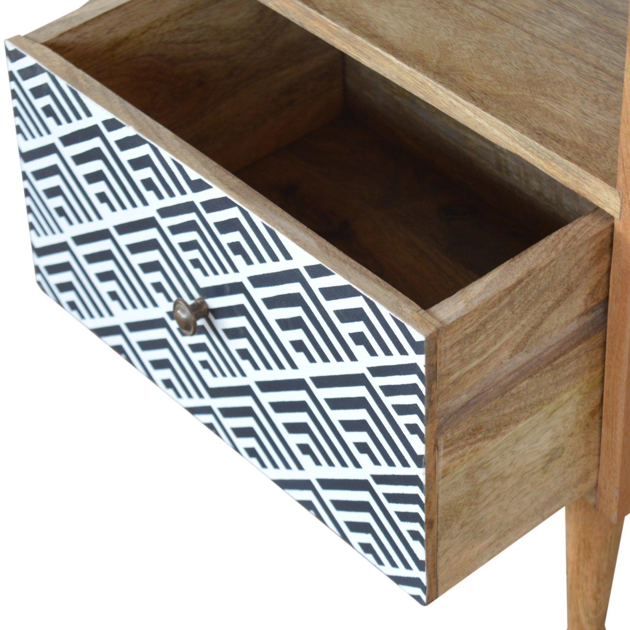 Monochrome Print Bedside With Open Slot