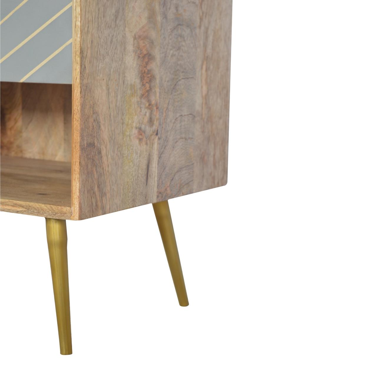 Sleek Cement Brass Inlay Bedside With Open Slot