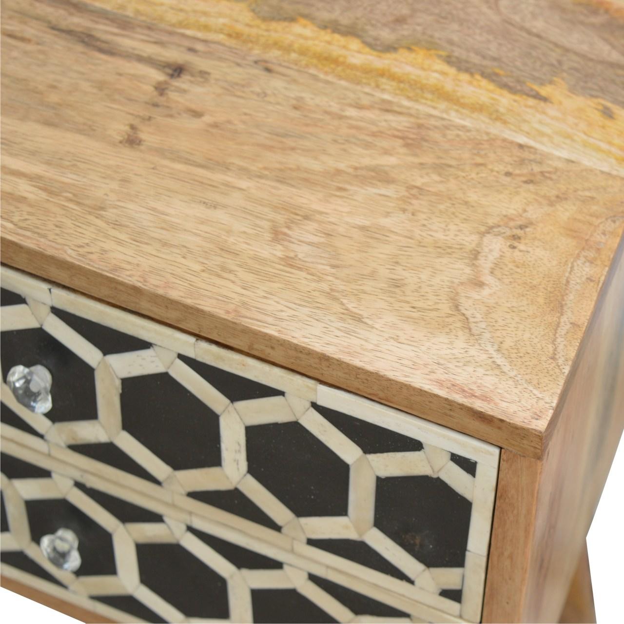 Bone Inlay Bedside With 2 Drawers