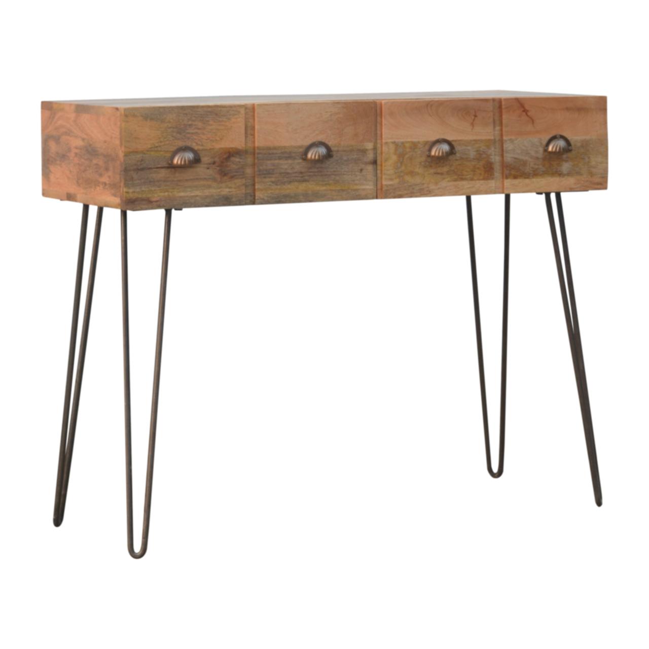 Solid Wood 4 Drawers Console Table With Iron Base