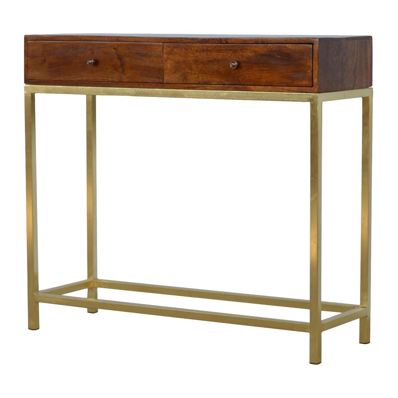 Industrial 2 Drawer Console Table with Iron Base
