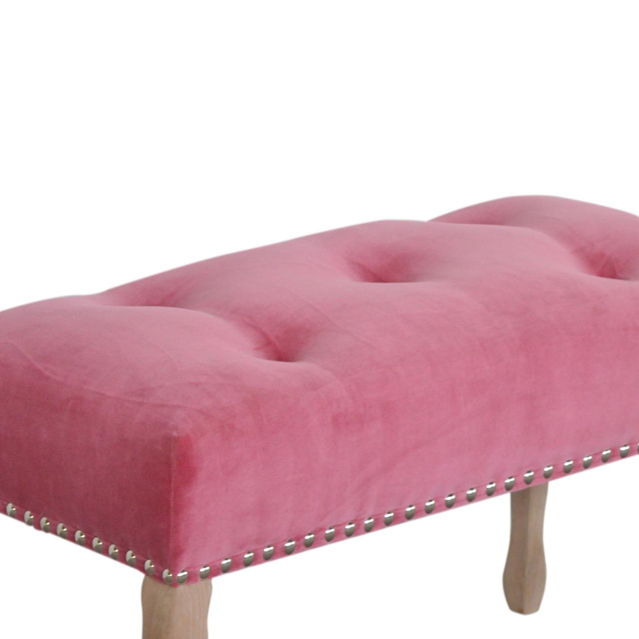 French Style Pink Velvet Bench