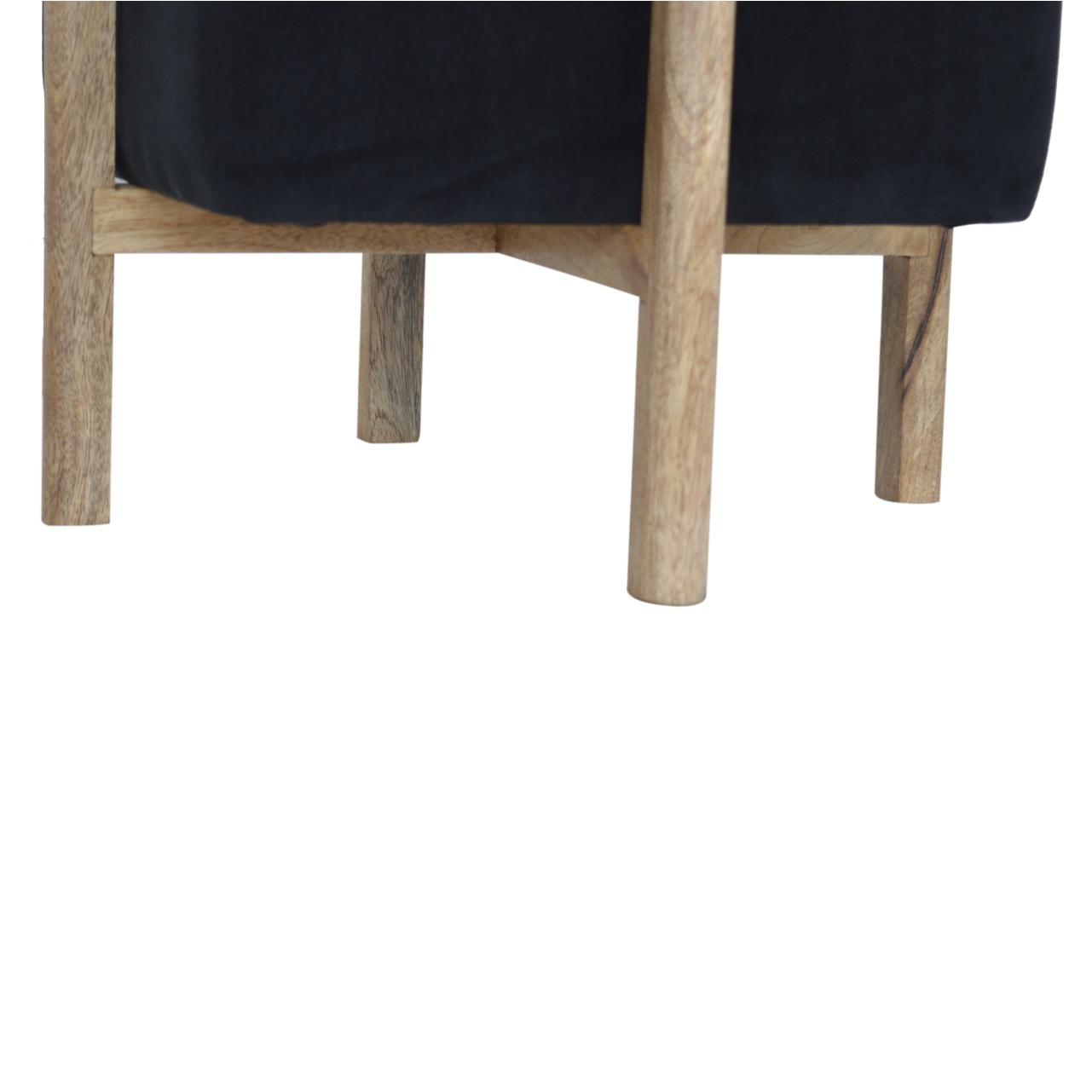 Black Velvet Footstool with Solid Wood Legs