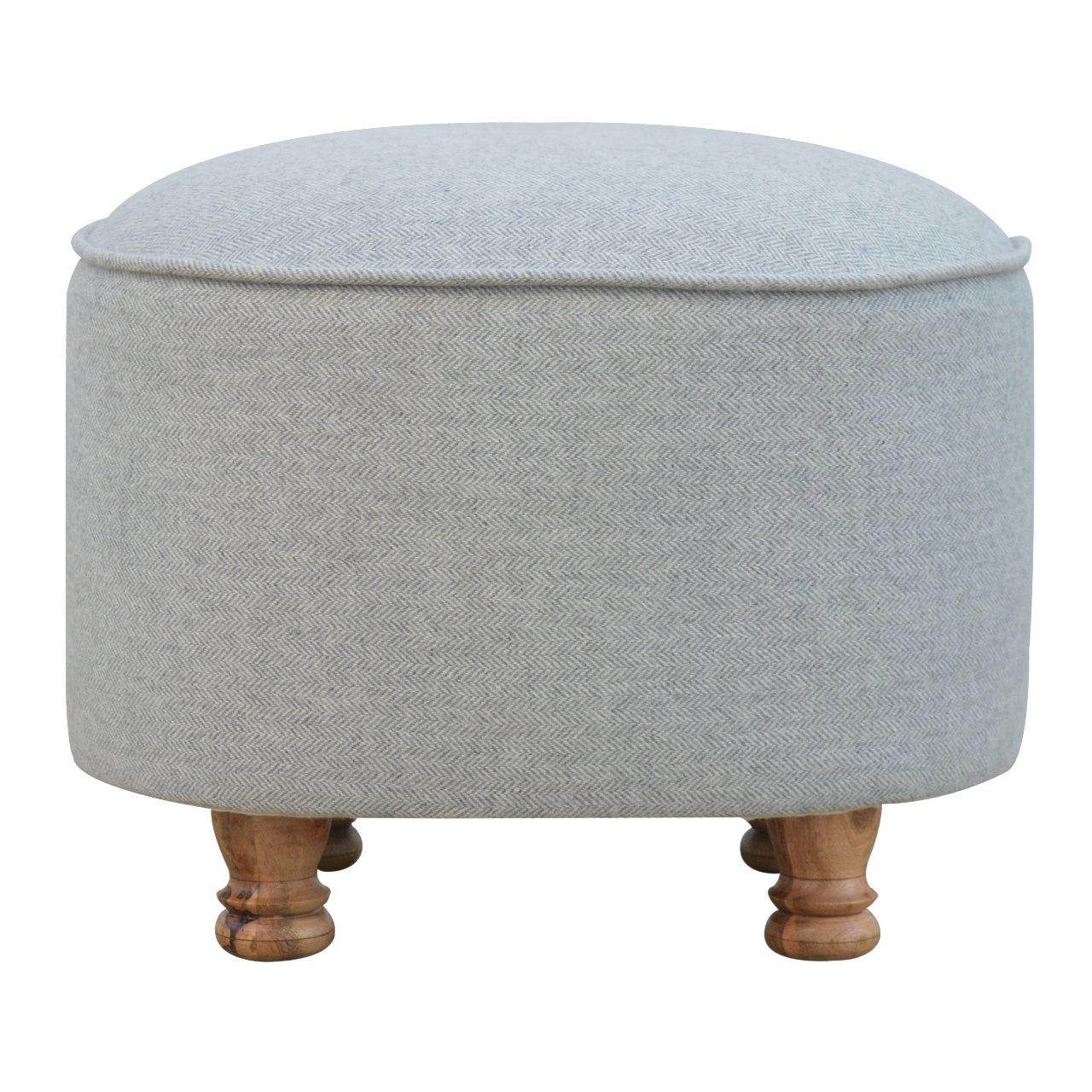 Light Grey Tweed Oval Footstool