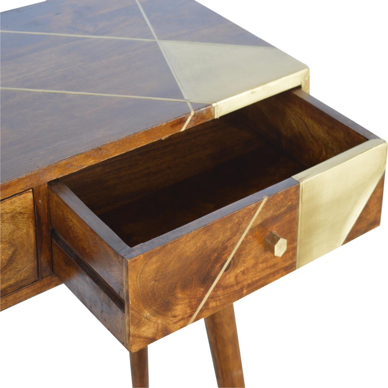 Gold Geometric Chestnut Console Table