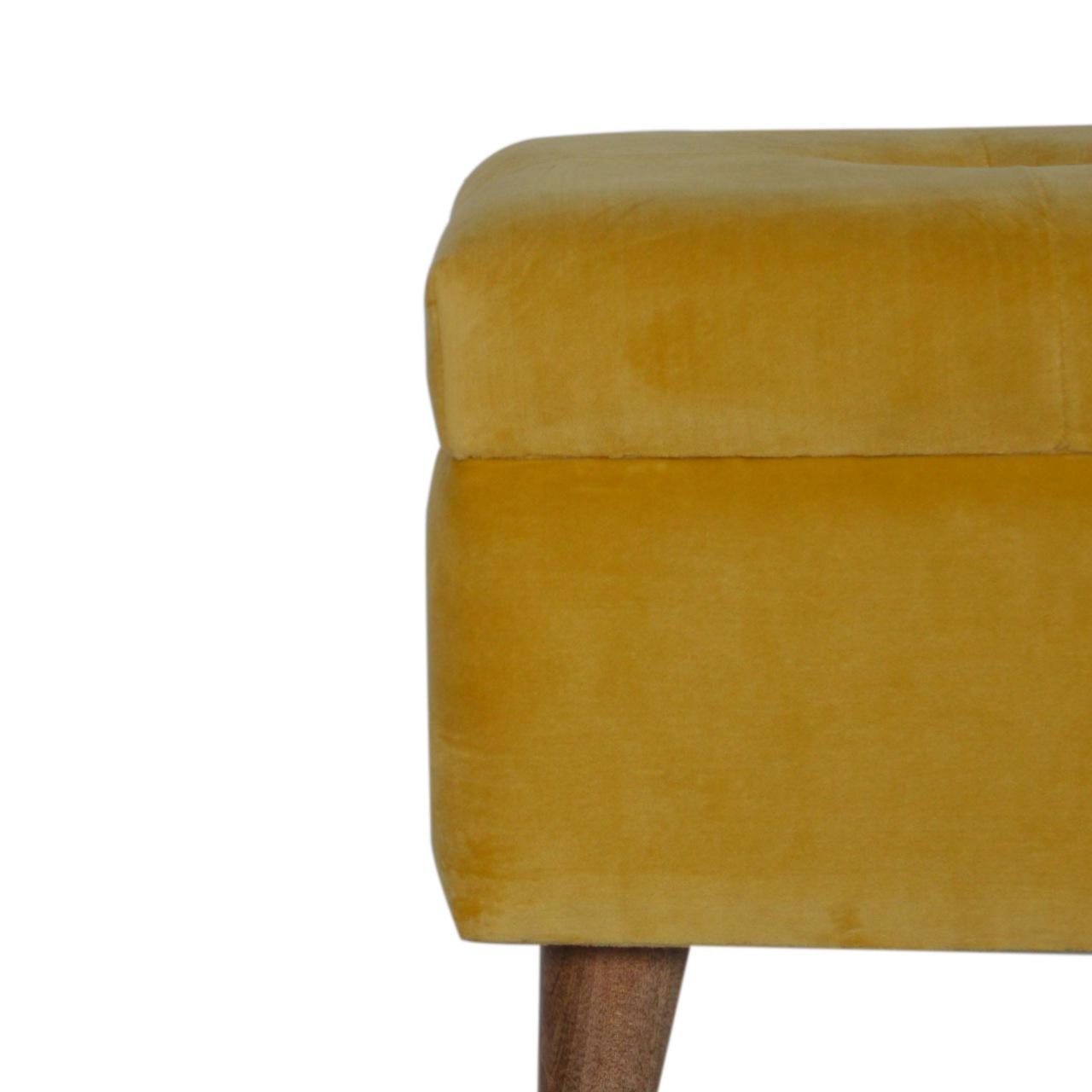Mustard Velvet Storage Footstool