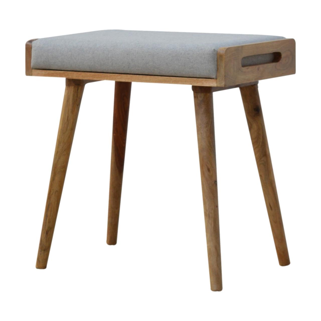 Grey Tweed Solid Wood Footstool
