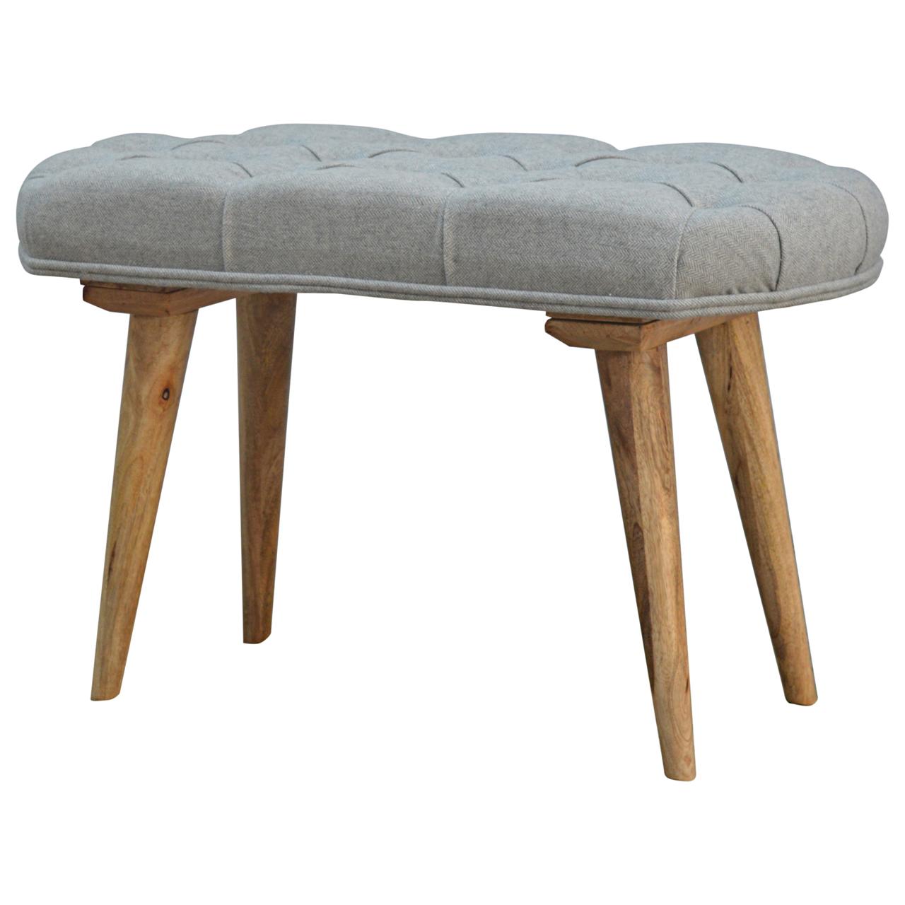 Nordic Style Bench With Deep Buttoned Grey Tweed Top