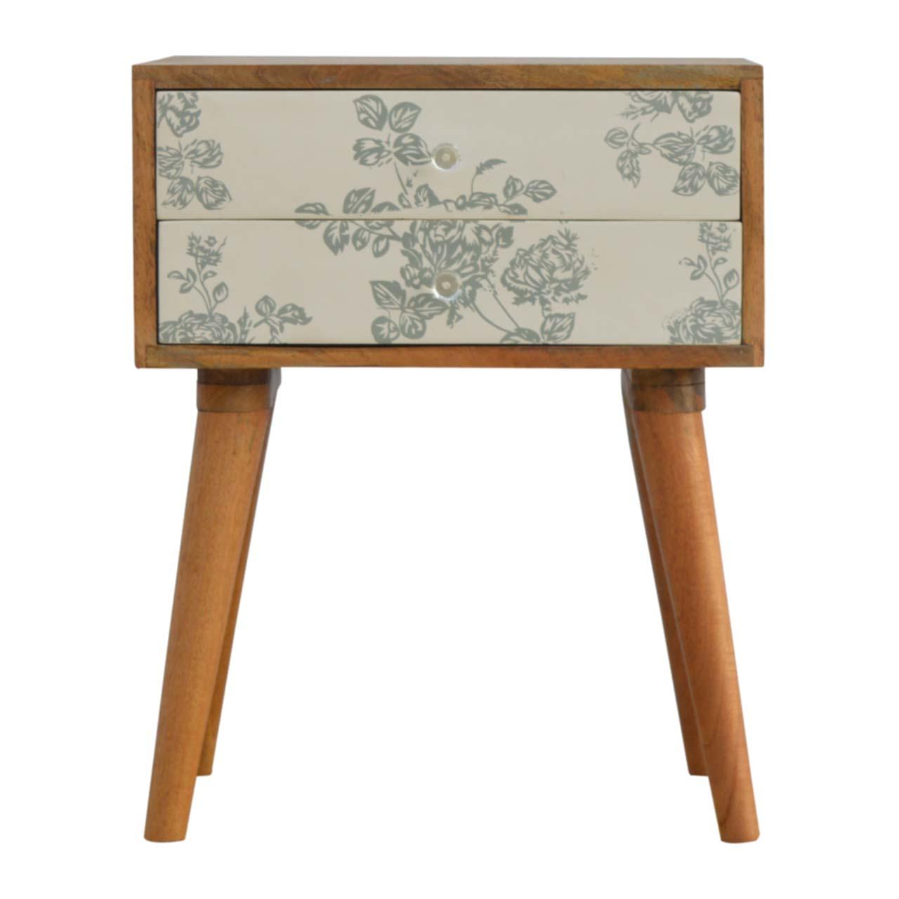 Green Floral Screen Printed Bedside