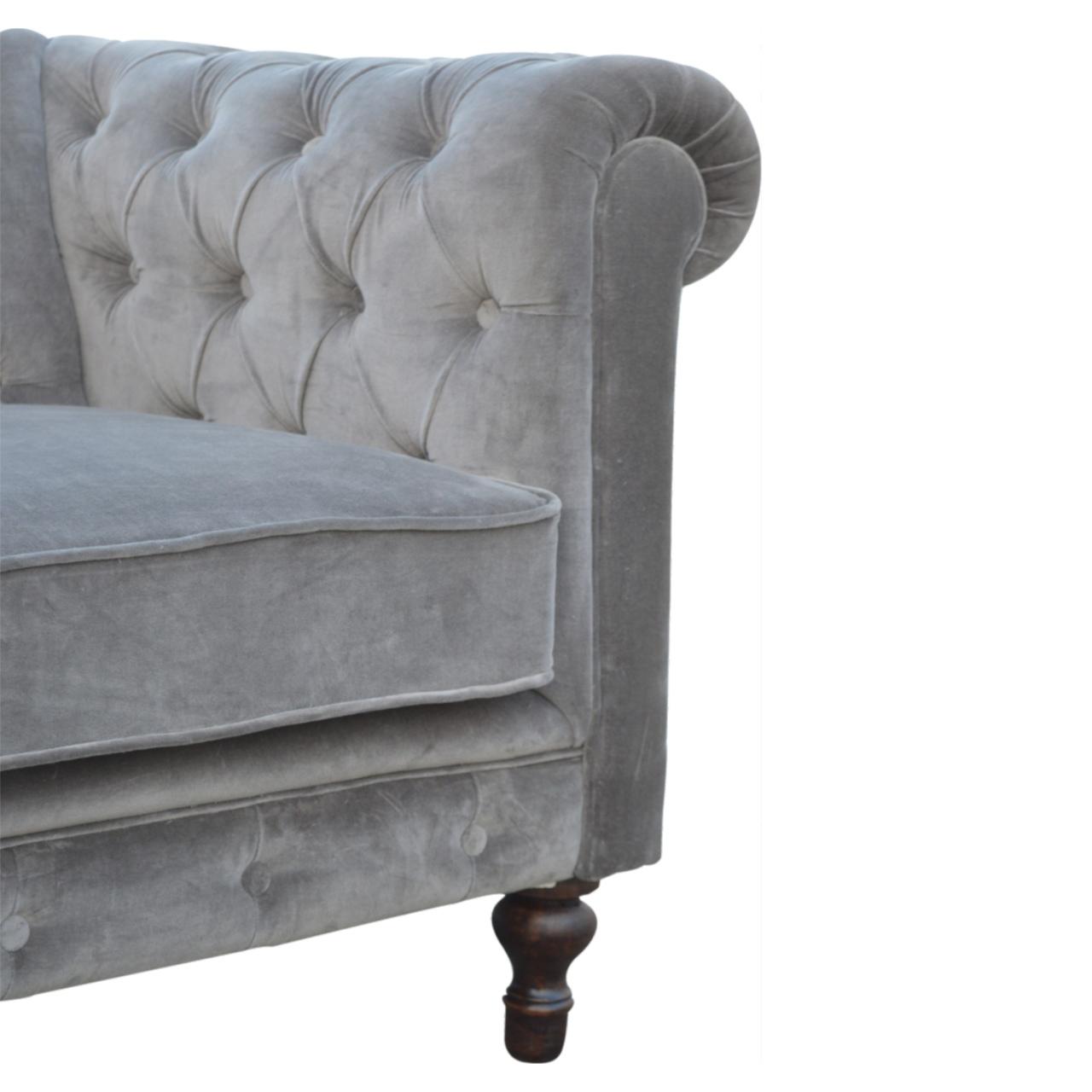 Grey Velvet 2 Seater Chesterfield Sofa