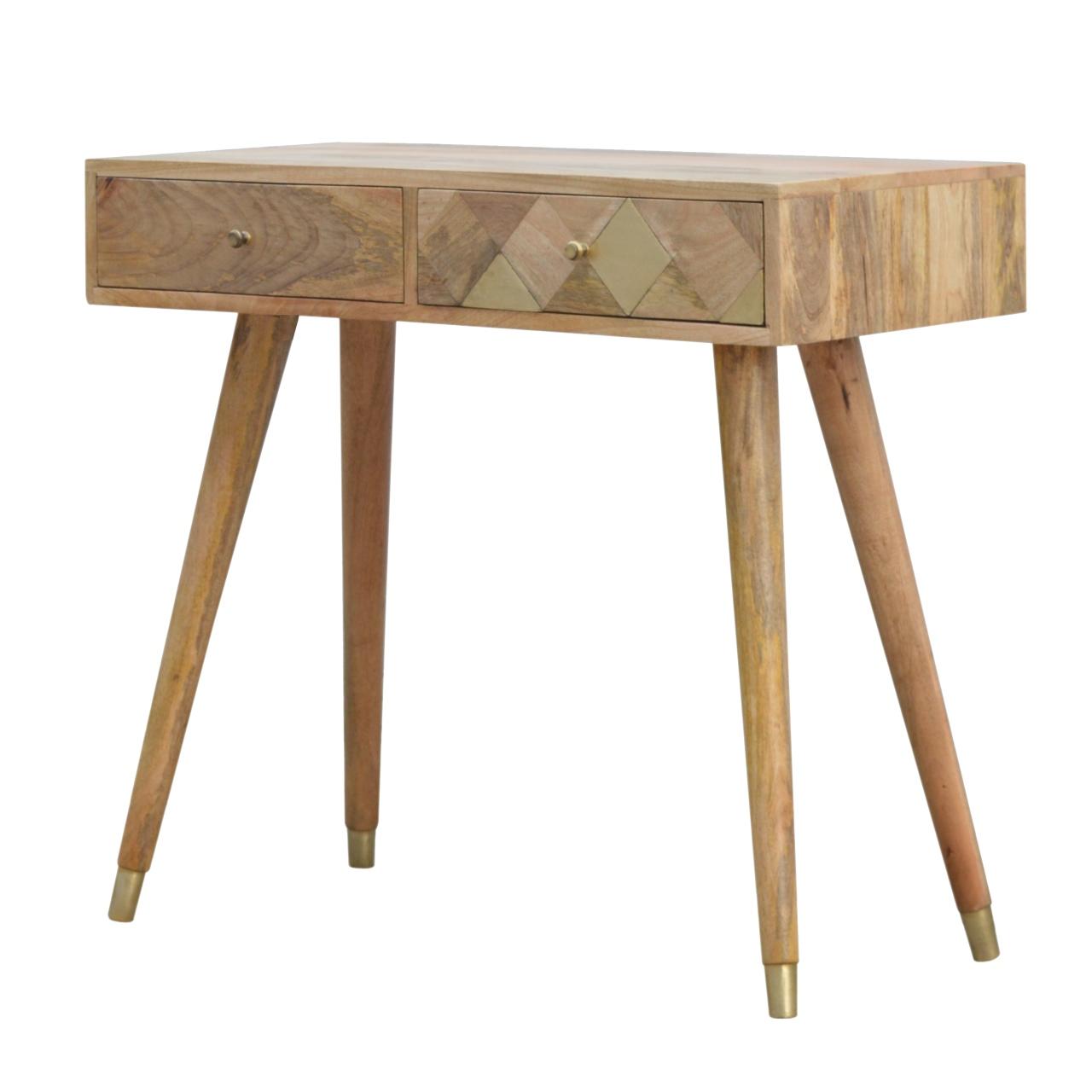 Oak Ish Gold Brass Inlay Console Table