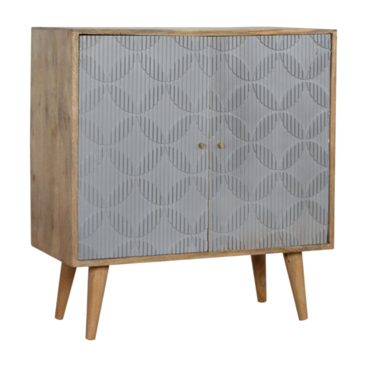 Geometric Carved Grey Painted Cabinet