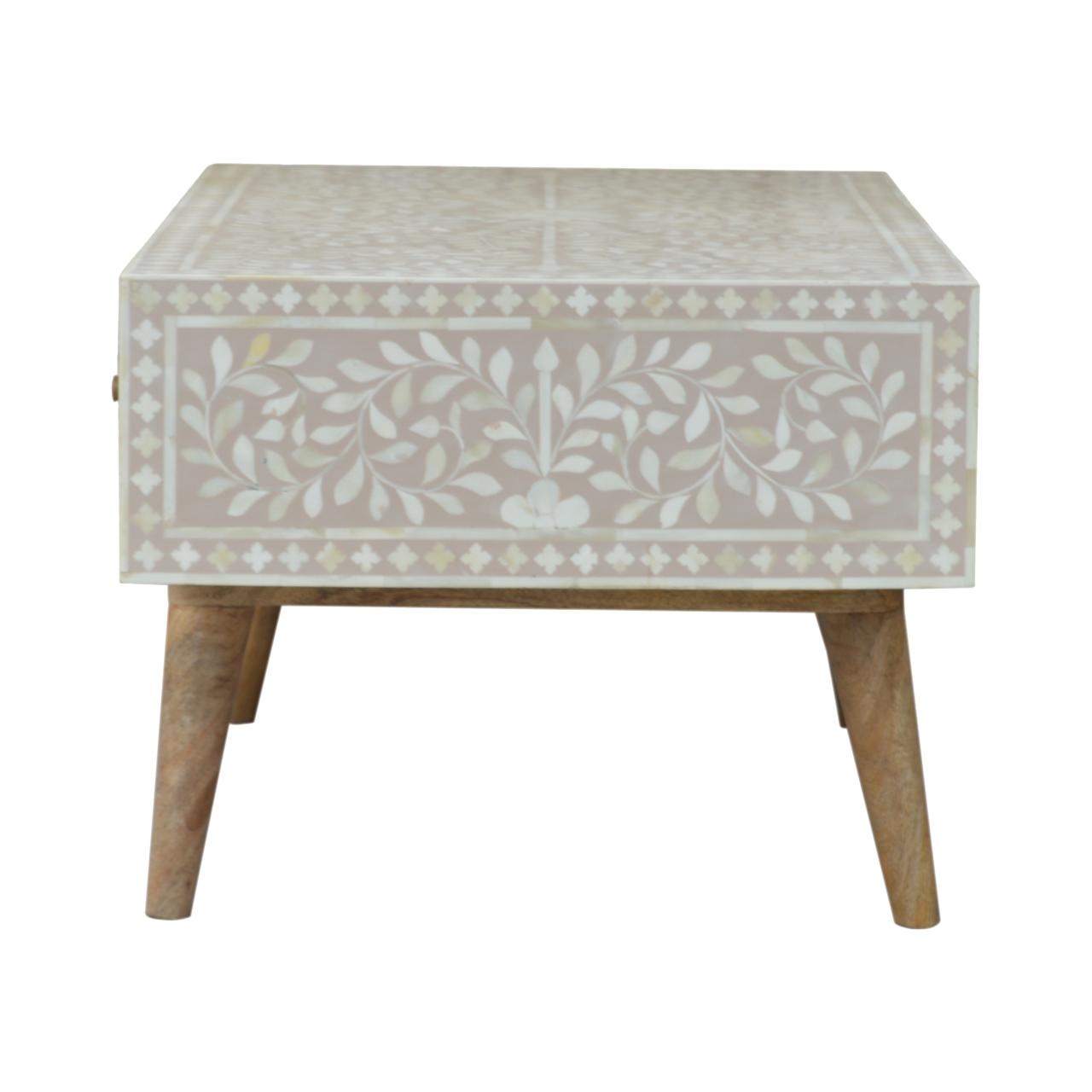 Light Taupe Floral Bone Inlay Coffee Table