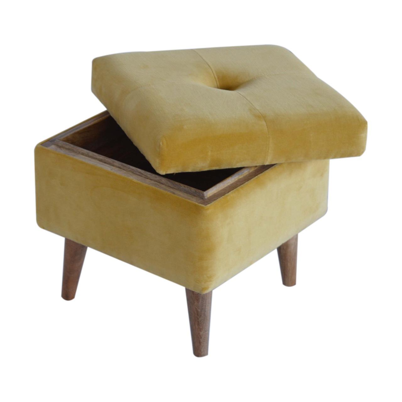 Mustard Velvet Storage Footstool