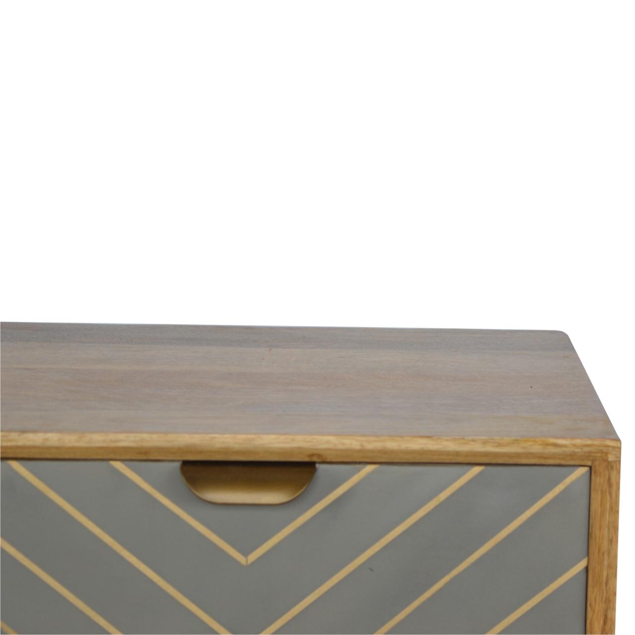 Sleek Cement Brass Inlay Bedside With Open Slot