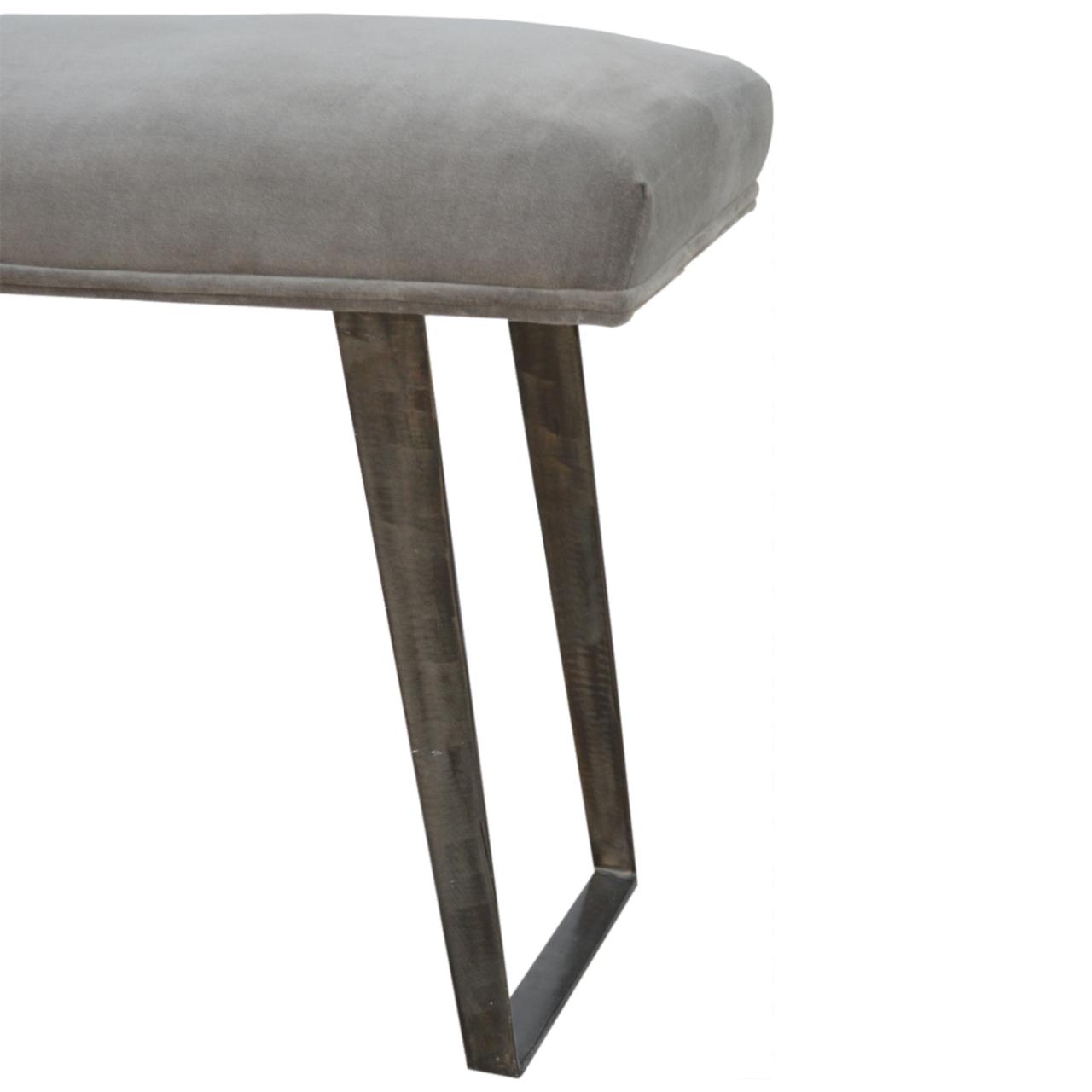 Grey Velvet Industrial Style Bench