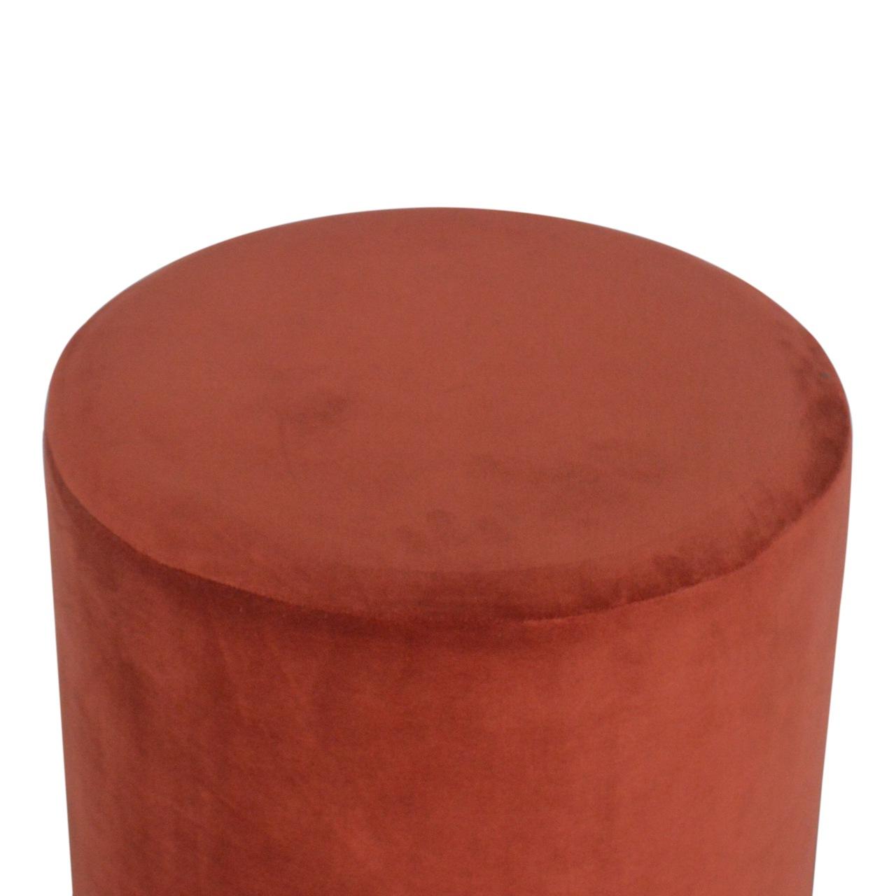Rust Velvet Footstool with Gold Base